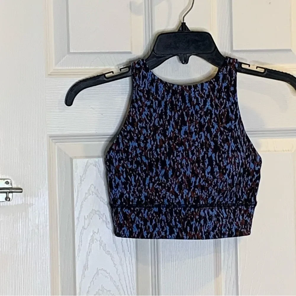 Lululemon Energy High-Neck Longline Tough Bra Leopard Camo Blue Nile Multi